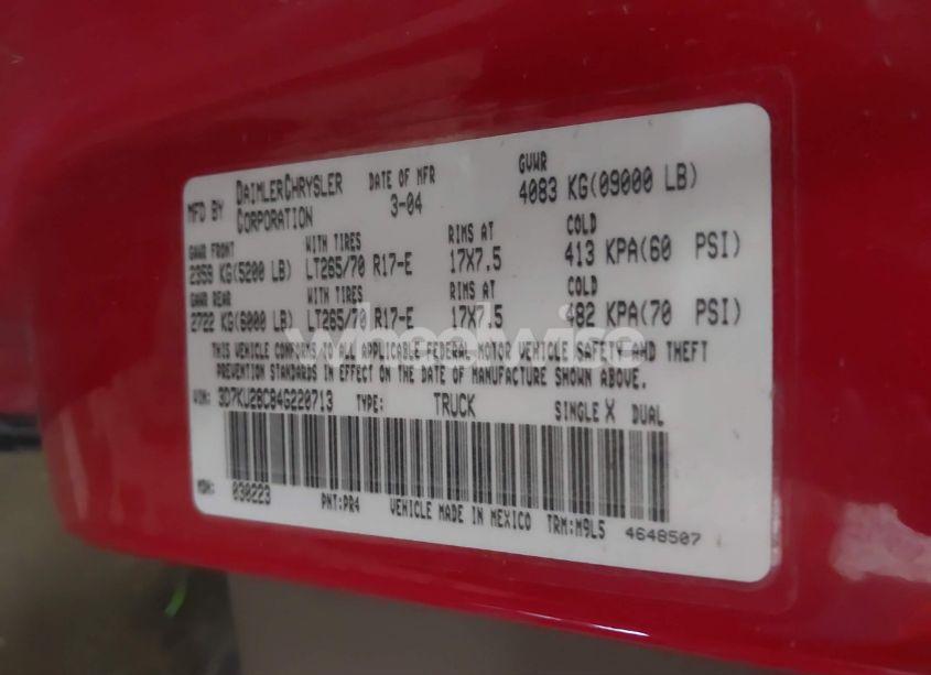 Photo 9 of 2004 Dodge Ram 2500 SLT/LARAMIE (VIN 3D7KU28C84G220713)