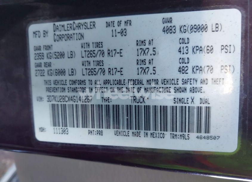 Photo 9 of 2004 Dodge Ram 2500 SLT/LARAMIE (VIN 3D7KU28CX4G141267)