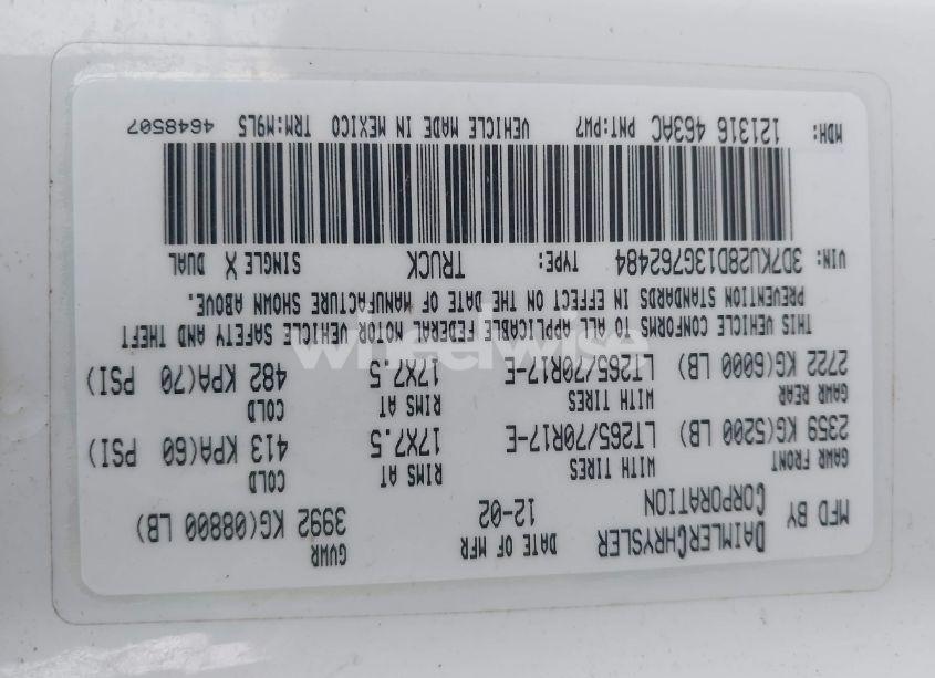 Photo 9 of 2003 Dodge Ram 2500 SLT/LARAMIE/ST (VIN 3D7KU28D13G762484)