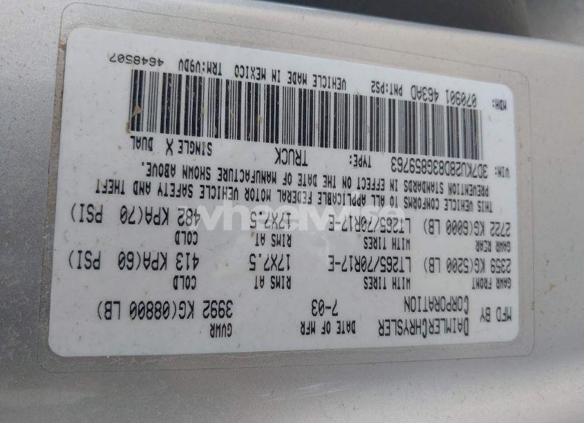 Photo 9 of 2003 Dodge Ram 2500 SLT/LARAMIE/ST (VIN 3D7KU28D83G859763)