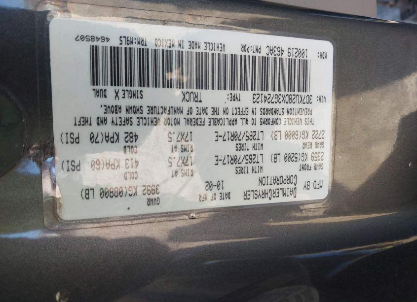 Photo 9 of 2003 Dodge Ram 2500 SLT/LARAMIE/ST (VIN 3D7KU28DX3G724123)