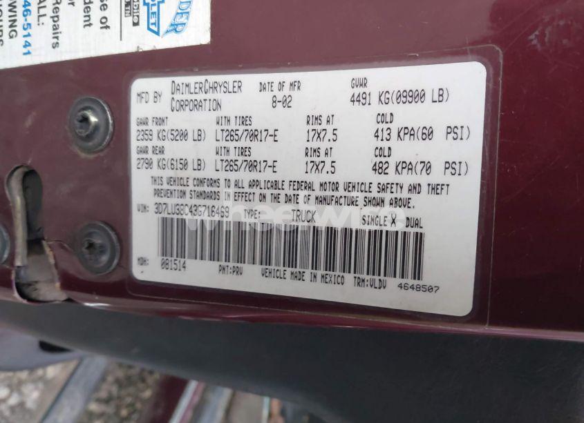 Photo 9 of 2003 Dodge Ram 3500 SLT/LARAMIE/ST (VIN 3D7LU38C43G716469)