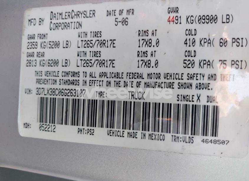 Photo 9 of 2006 Dodge Ram 3500 LARAMIE (VIN 3D7LX38C06G263107)