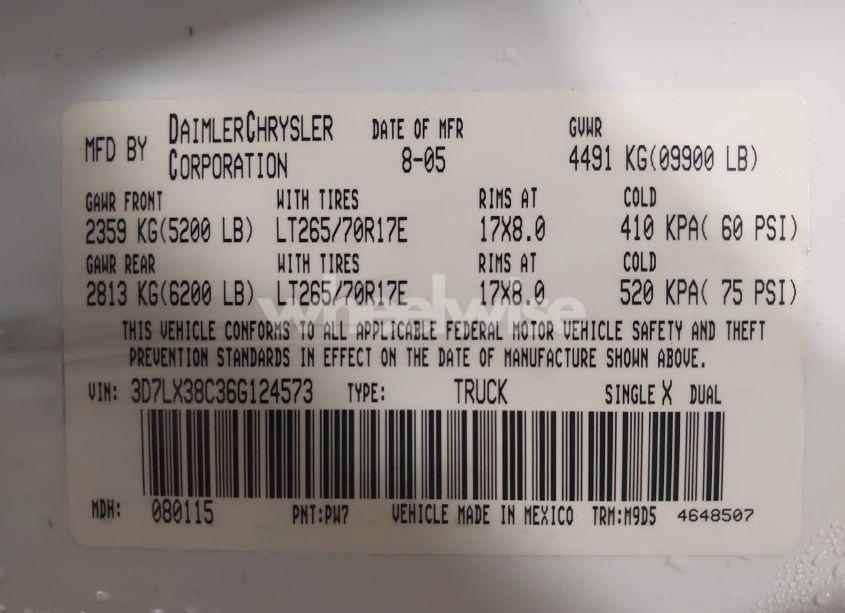 Photo 9 of 2006 Dodge Ram 3500 SLT/SPORT (VIN 3D7LX38C36G124573)