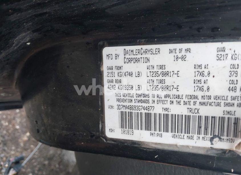 Photo 8 of 2003 Dodge Ram 3500 SLT/LARAMIE/ST (VIN 3D7MA48693G744877)