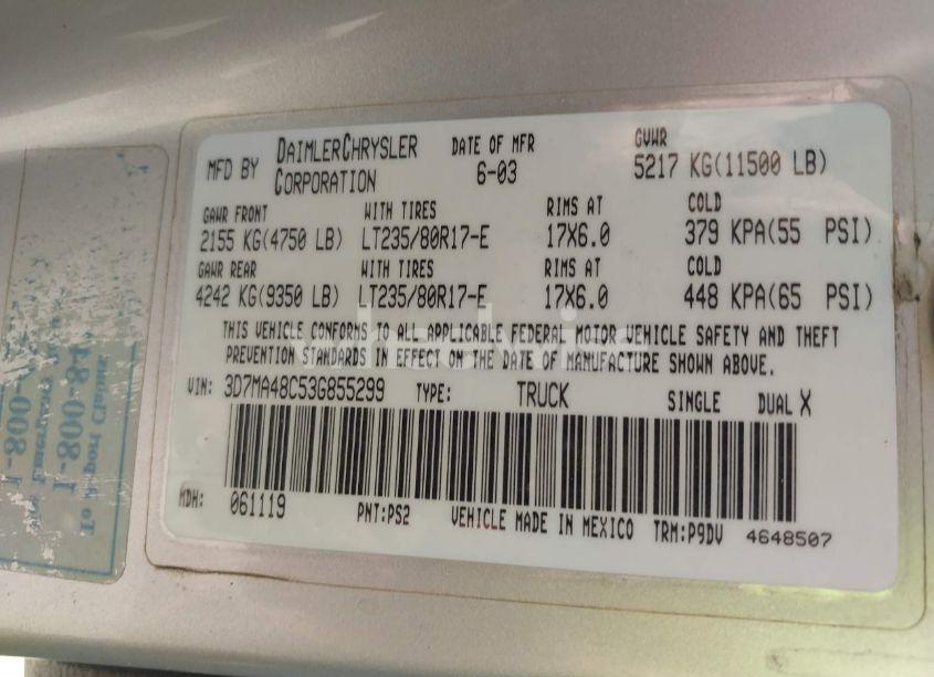Photo 8 of 2003 Dodge Ram 3500 SLT/LARAMIE/ST (VIN 3D7MA48C53G855299)