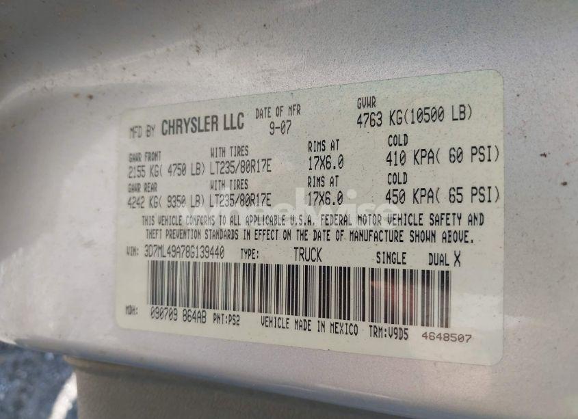 Photo 8 of 2008 Dodge Ram 3500 SXT/SLT (VIN 3D7ML49A78G139440)