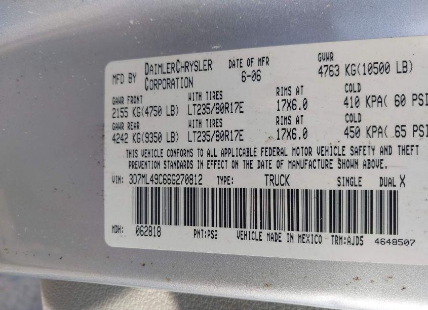 Photo 8 of 2006 Dodge Ram 3500 SLT (VIN 3D7ML49C66G270812)