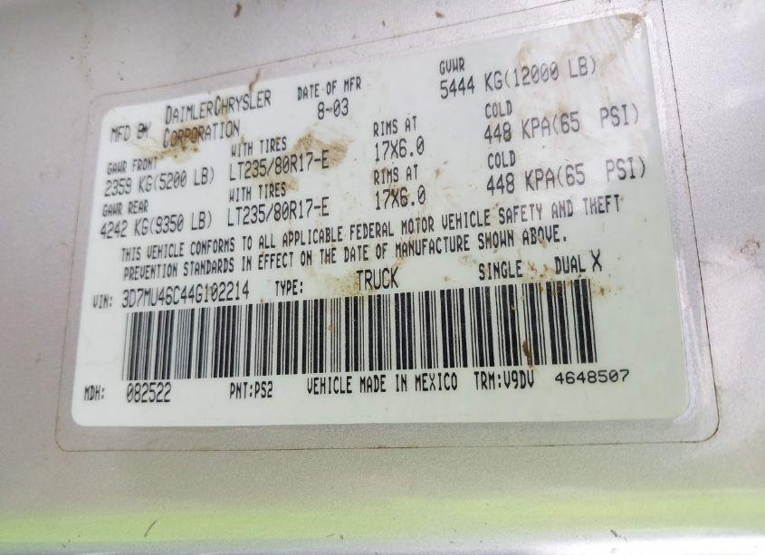 Photo 8 of 2004 Dodge Ram 3500 SLT/LARAMIE (VIN 3D7MU46C44G102214)