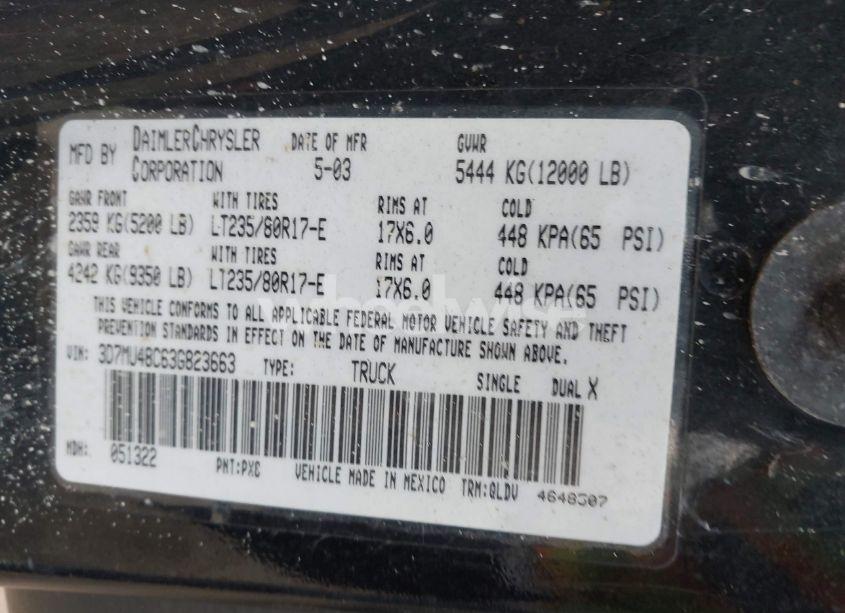 Photo 8 of 2003 Dodge Ram 3500 SLT/LARAMIE/ST (VIN 3D7MU48C63G823663)