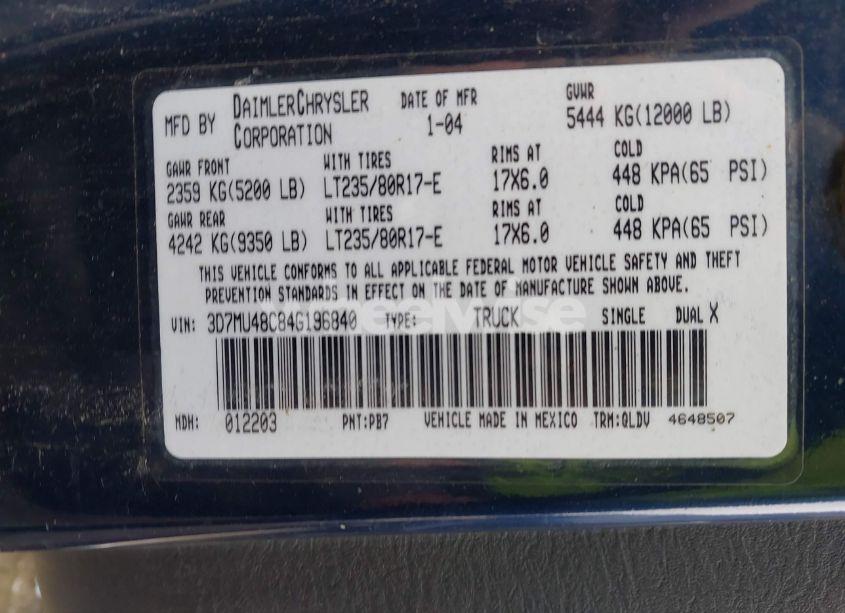 Photo 9 of 2004 Dodge Ram 3500 SLT/LARAMIE (VIN 3D7MU48C84G196840)