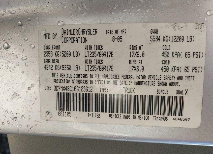 Photo 8 of 2006 Dodge Ram 3500 SLT/SPORT (VIN 3D7MX48C16G123612)