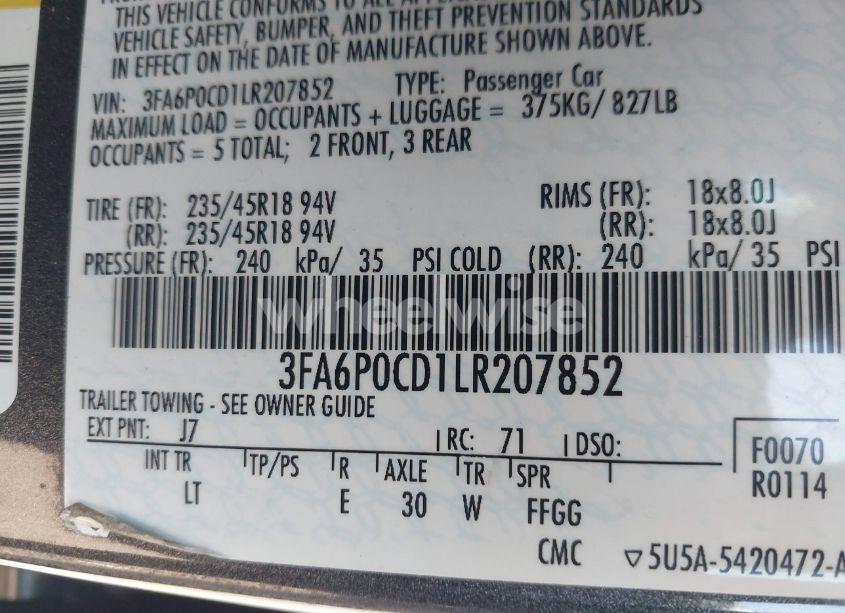 Photo 9 of 2020 Ford Fusion SEL (VIN 3FA6P0CD1LR207852)