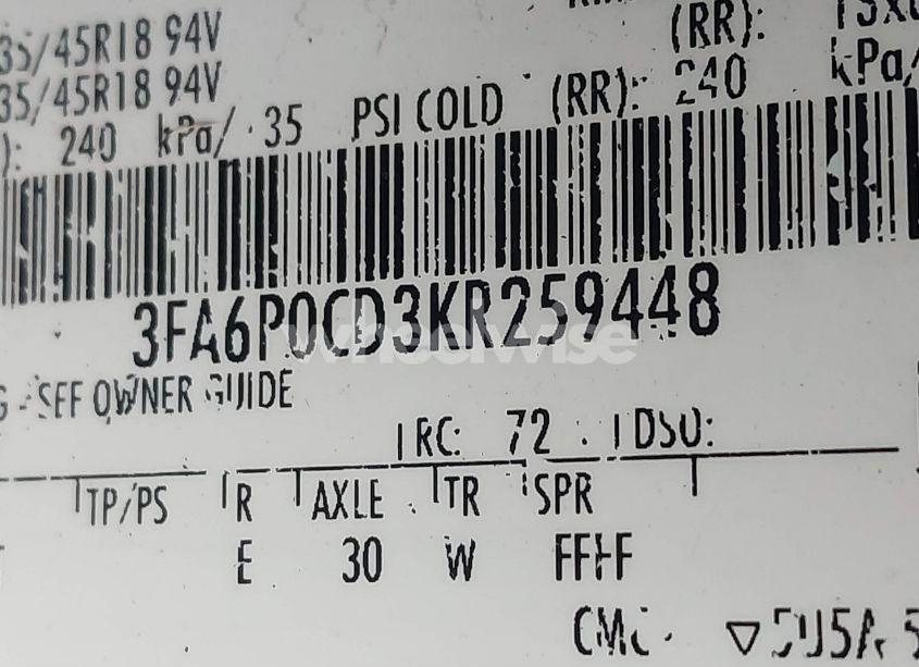 Photo 9 of 2019 Ford Fusion SEL (VIN 3FA6P0CD3KR259448)