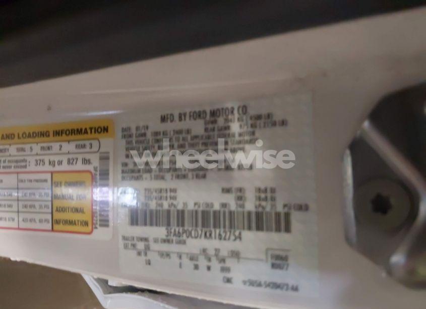 Photo 9 of 2019 Ford Fusion SEL (VIN 3FA6P0CD7KR162754)