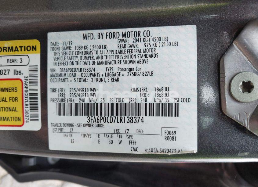 Photo 9 of 2020 Ford Fusion SEL (VIN 3FA6P0CD7LR138374)