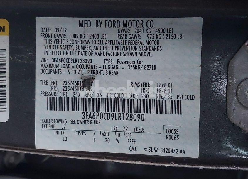 Photo 9 of 2020 Ford Fusion SEL (VIN 3FA6P0CD9LR128090)