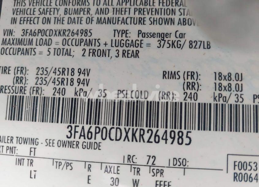 Photo 9 of 2019 Ford Fusion SEL (VIN 3FA6P0CDXKR264985)