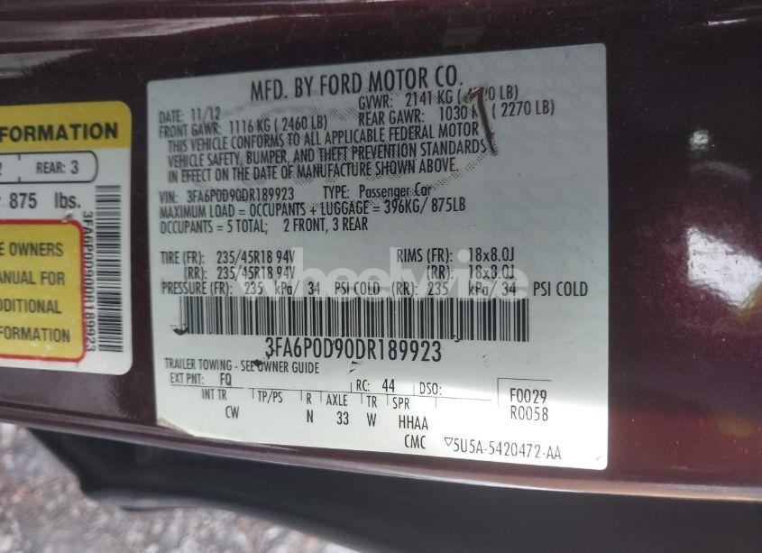 Photo 9 of 2013 Ford Fusion TITANIUM (VIN 3FA6P0D90DR189923)