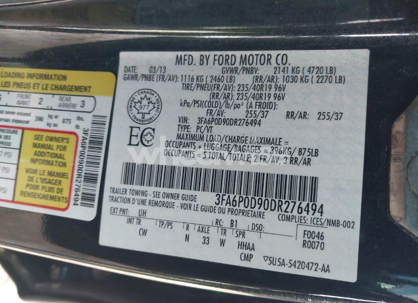 Photo 9 of 2013 Ford Fusion TITANIUM (VIN 3FA6P0D90DR276494)