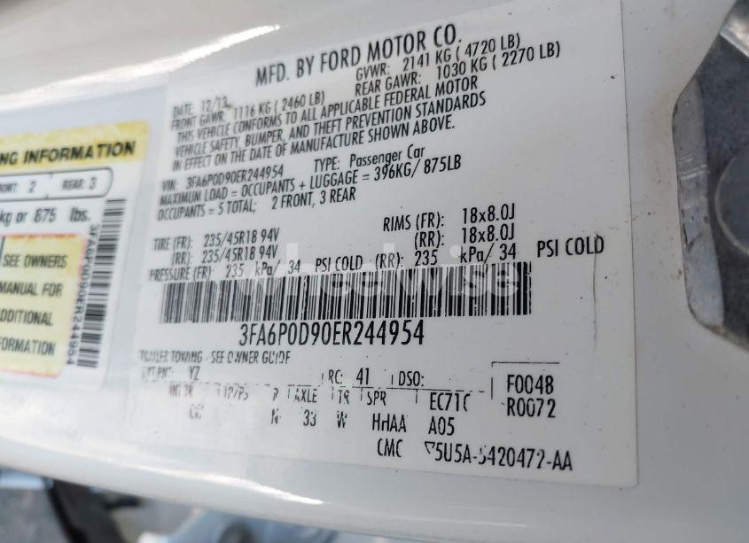 Photo 9 of 2014 Ford Fusion TITANIUM (VIN 3FA6P0D90ER244954)