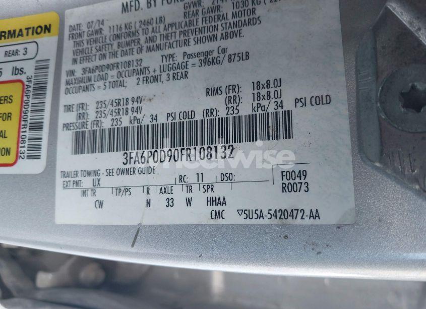 Photo 9 of 2015 Ford Fusion TITANIUM (VIN 3FA6P0D90FR108132)