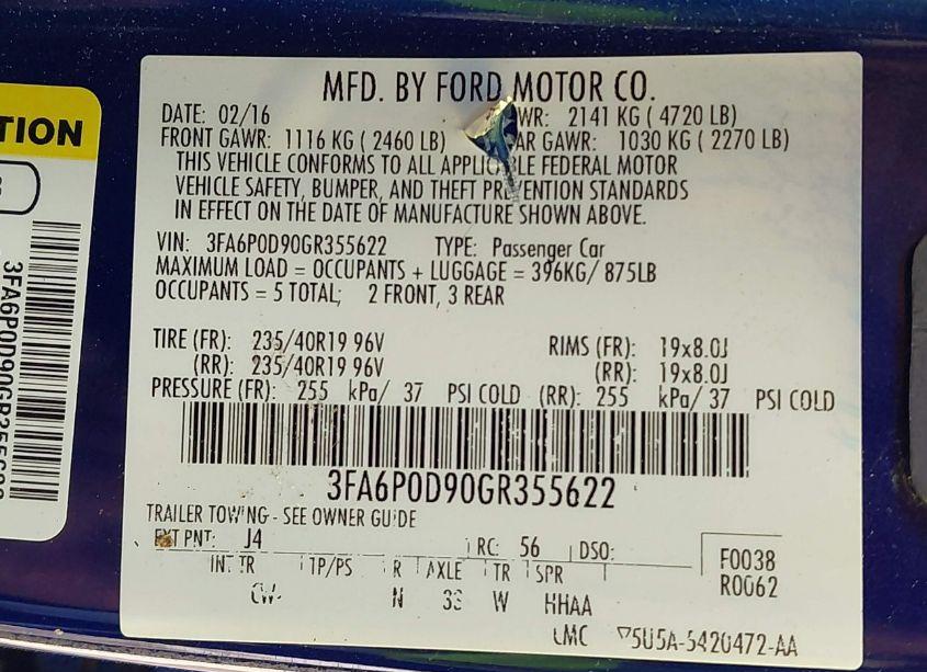 Photo 9 of 2016 Ford Fusion TITANIUM (VIN 3FA6P0D90GR355622)