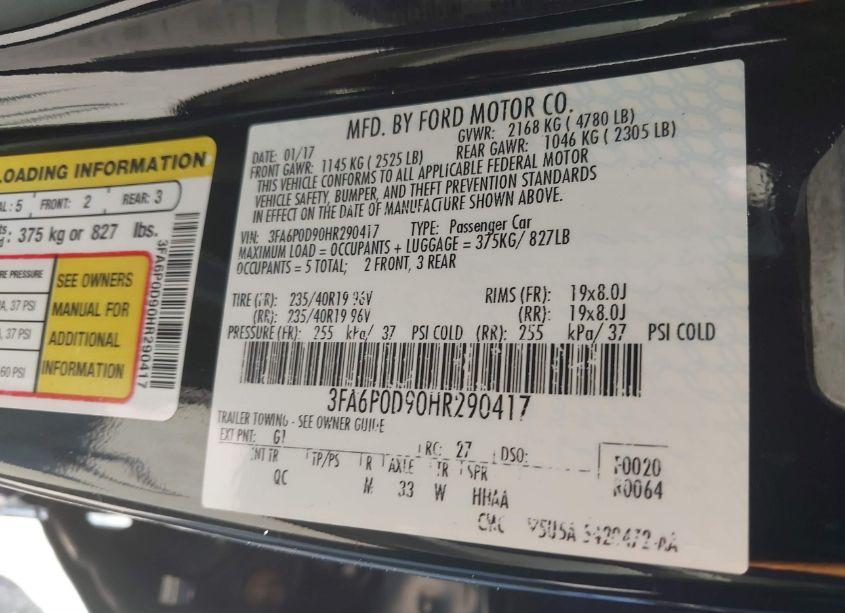 Photo 9 of 2017 Ford Fusion PLATINUM (VIN 3FA6P0D90HR290417)