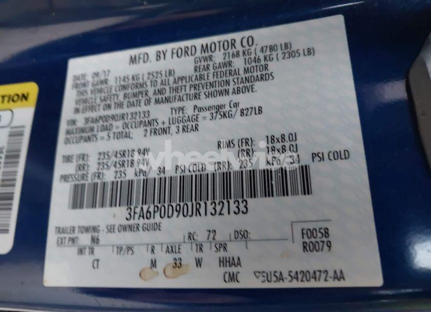 Photo 9 of 2018 Ford Fusion TITANIUM (VIN 3FA6P0D90JR132133)