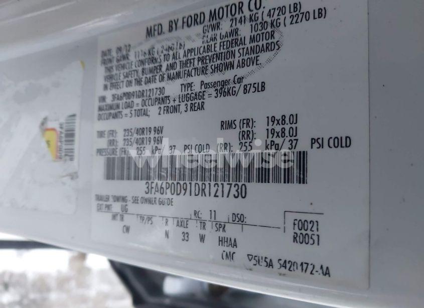 Photo 9 of 2013 Ford Fusion TITANIUM (VIN 3FA6P0D91DR121730)