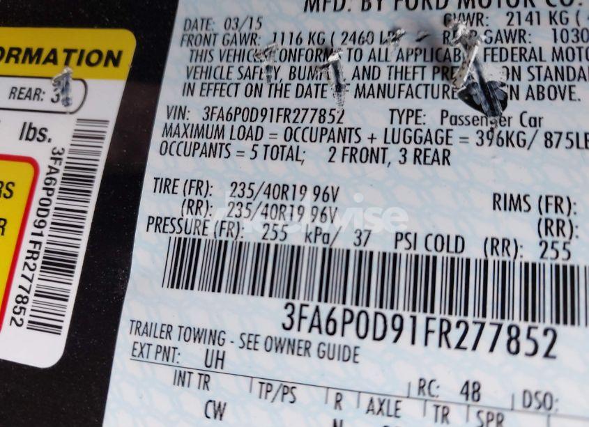 Photo 9 of 2015 Ford Fusion TITANIUM (VIN 3FA6P0D91FR277852)