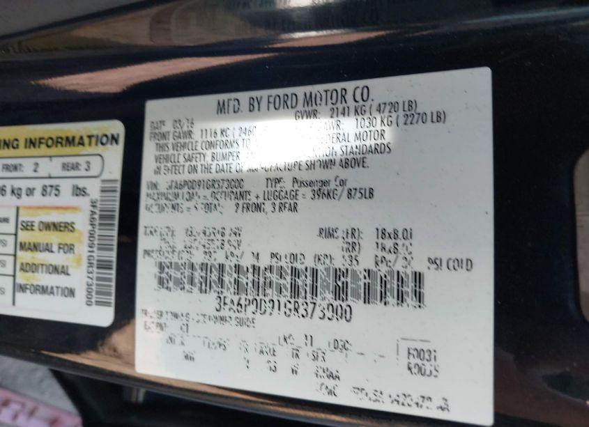 Photo 9 of 2016 Ford Fusion TITANIUM (VIN 3FA6P0D91GR373000)