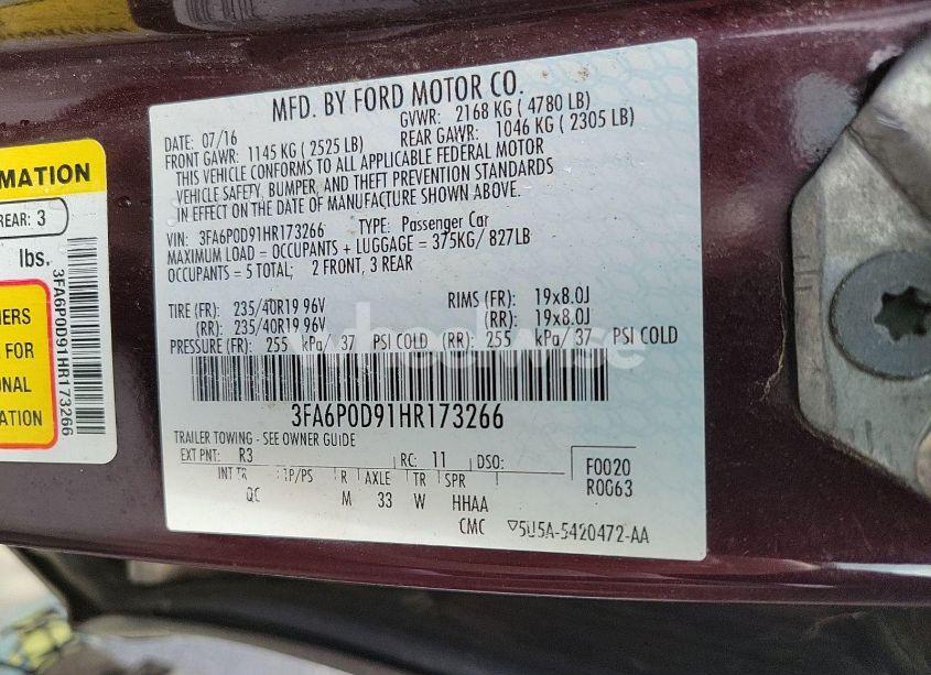 Photo 9 of 2017 Ford Fusion TITANIUM (VIN 3FA6P0D91HR173266)