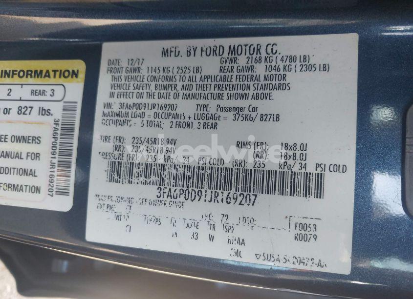 Photo 9 of 2018 Ford Fusion TITANIUM (VIN 3FA6P0D91JR169207)