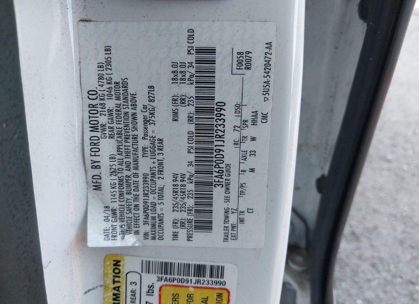 Photo 9 of 2018 Ford Fusion TITANIUM (VIN 3FA6P0D91JR233990)