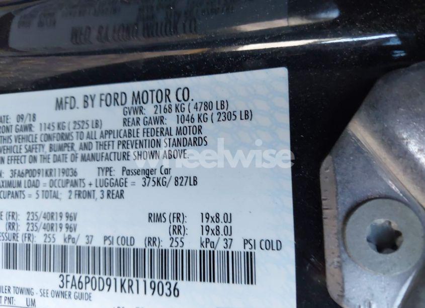 Photo 9 of 2019 Ford Fusion TITANIUM (VIN 3FA6P0D91KR119036)