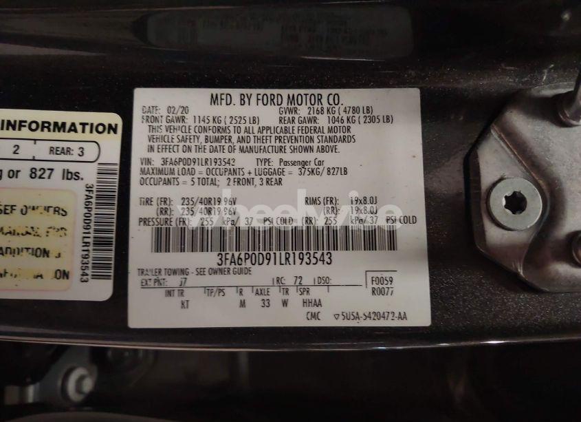 Photo 9 of 2020 Ford Fusion TITANIUM (VIN 3FA6P0D91LR193543)