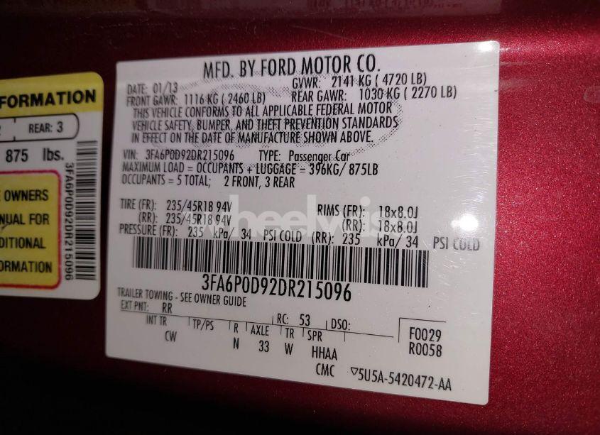 Photo 9 of 2013 Ford Fusion TITANIUM (VIN 3FA6P0D92DR215096)