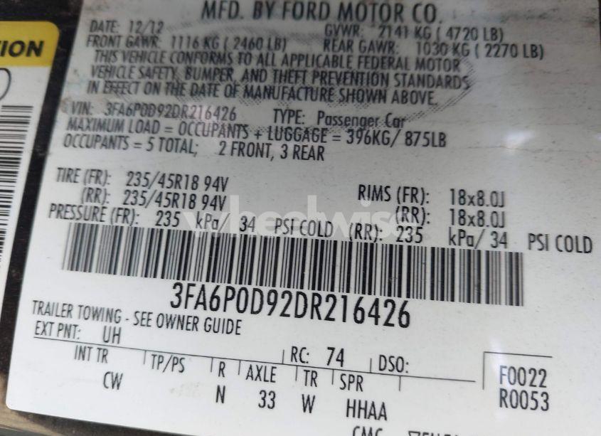 Photo 9 of 2013 Ford Fusion TITANIUM (VIN 3FA6P0D92DR216426)