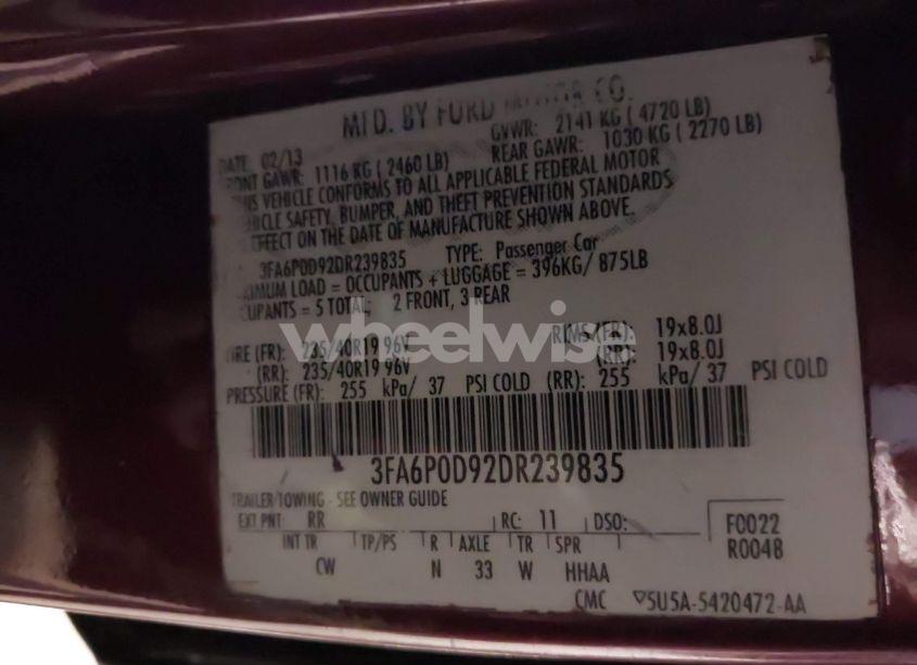 Photo 9 of 2013 Ford Fusion TITANIUM (VIN 3FA6P0D92DR239835)