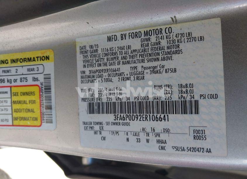Photo 9 of 2014 Ford Fusion TITANIUM (VIN 3FA6P0D92ER106641)