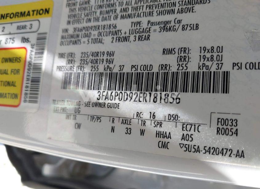 Photo 9 of 2014 Ford Fusion TITANIUM (VIN 3FA6P0D92ER181856)