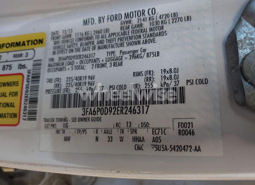 Photo 9 of 2014 Ford Fusion TITANIUM (VIN 3FA6P0D92ER246317)