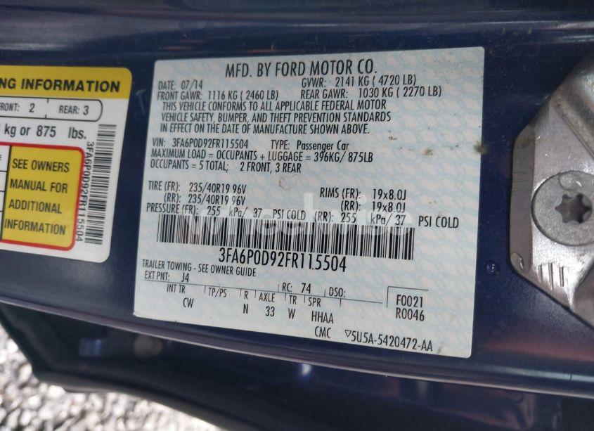 Photo 9 of 2015 Ford Fusion TITANIUM (VIN 3FA6P0D92FR115504)