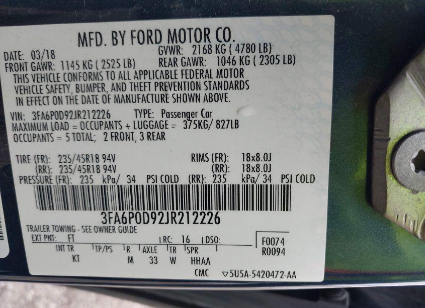 Photo 9 of 2018 Ford Fusion TITANIUM (VIN 3FA6P0D92JR212226)