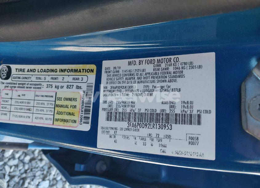 Photo 9 of 2020 Ford Fusion TITANIUM (VIN 3FA6P0D92LR130953)