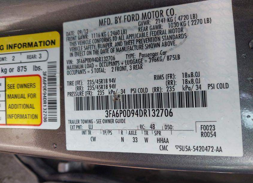 Photo 9 of 2013 Ford Fusion TITANIUM (VIN 3FA6P0D94DR132706)