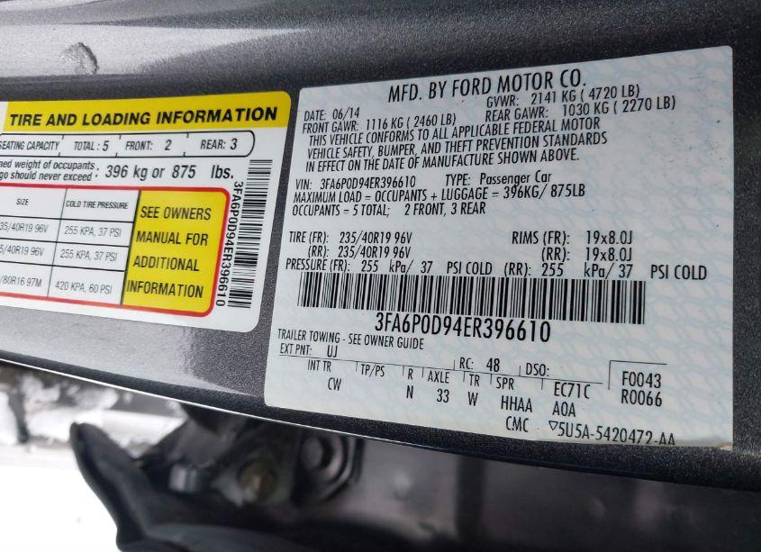 Photo 9 of 2014 Ford Fusion TITANIUM (VIN 3FA6P0D94ER396610)