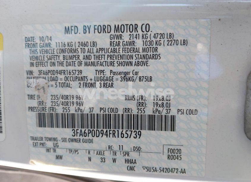 Photo 9 of 2015 Ford Fusion TITANIUM (VIN 3FA6P0D94FR165739)