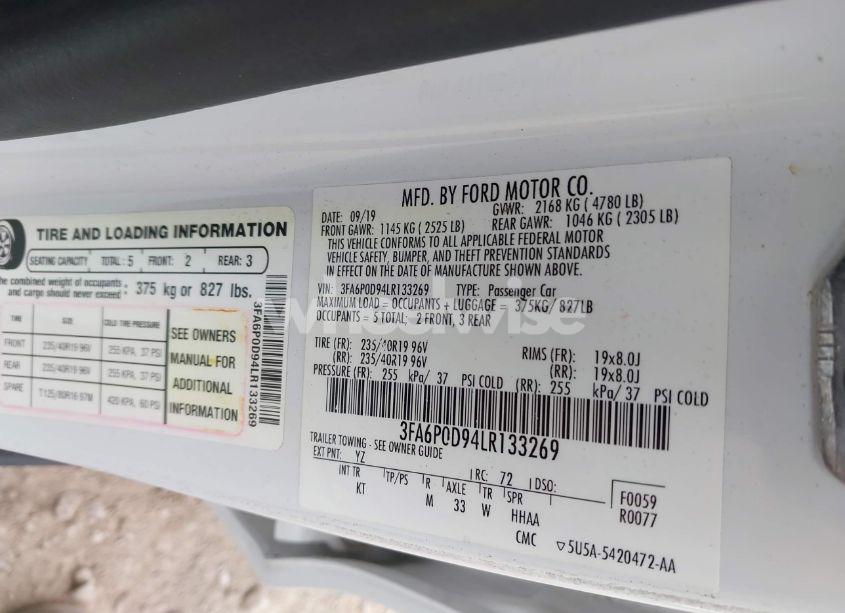 Photo 9 of 2020 Ford Fusion TITANIUM (VIN 3FA6P0D94LR133269)